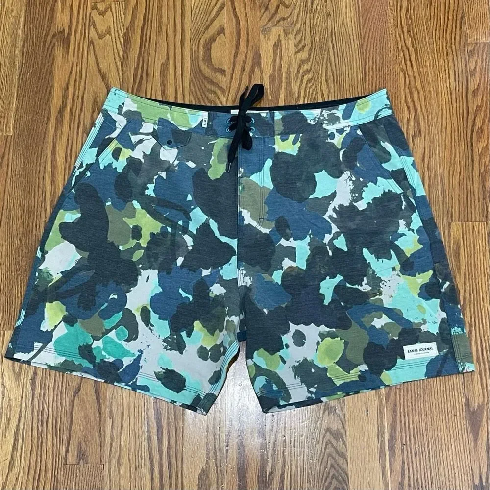 Banks Journal Camouflage Board Shorts. Size 34.
